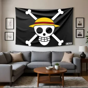 FLAG DRAPEAU POSTER ONE PIECE Straw Hat Anime Manga Mugiwara Décoration (110cm X 70cm)