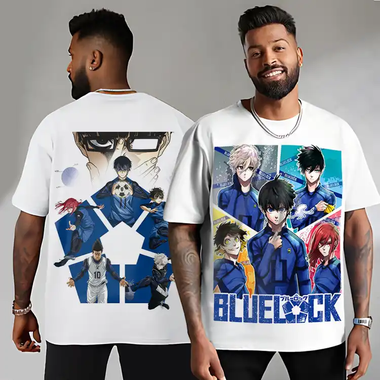 Oversized T-shirt Blanc Teshirt Blanc Anime Manga Japan Blue Lock Tshirt Homme & Femme