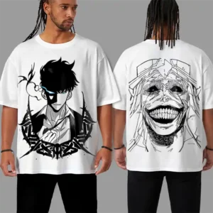 Homme & Femme Oversized T-shirt Blanc Solo Leveling Manhwa Teshirt Blanc Anime Manga Tshirt