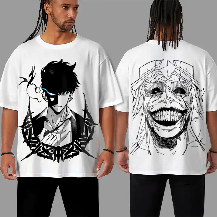 Homme & Femme Oversized T-shirt Blanc Solo Leveling Manhwa Teshirt Blanc Anime Manga Tshirt