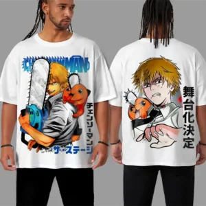 Homme & Femme Oversized T-shirt Blanc chainsaw man Teshirt Blanc Anime Manga Japan Tshirt Denji