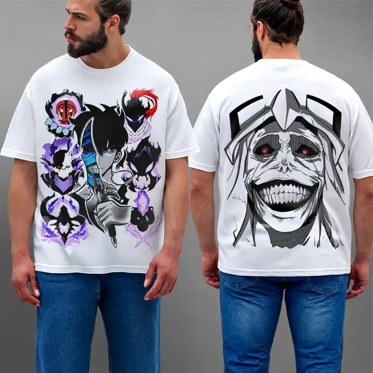 Oversized T-shirt Blanc Solo Leveling Manhwa Teshirt Blanc Anime Manga Tshirt