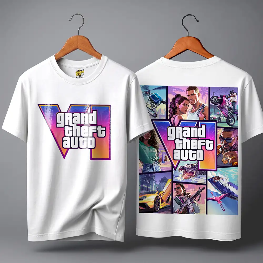 Oversize T-shirt Blanc Teshirt GTA 6 Mode Gaming Tshirt Jeux Video Homme & Femme