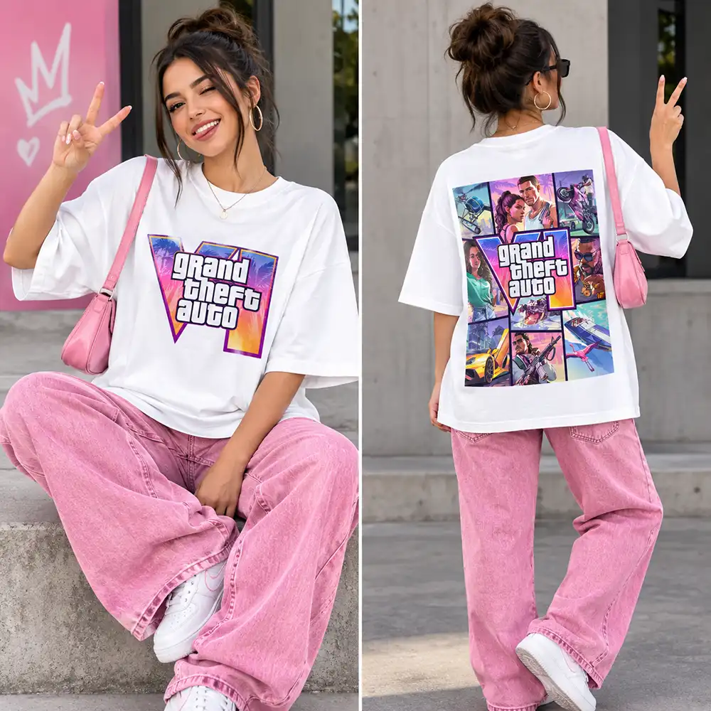 Oversize T-shirt Blanc Teshirt GTA 6 Mode Gaming Tshirt Jeux Video Homme & Femme – Image 3